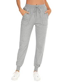 Aseniza Jogginghose Damen Lang Baumwolle Sporthose Freizeithose Trainingshose High Waist Bequem Sweathose für Damen Loungewear,A-Grau,M von Aseniza