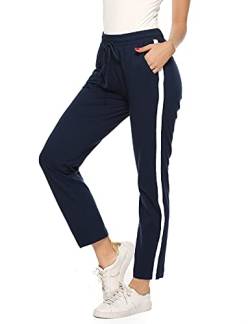 Aseniza Jogginghose Damen Sporthose Lang Baumwolle Trainingshose Freizeithose High Waist mit Streifen für Sport Yoga Gym Blau M von Aseniza