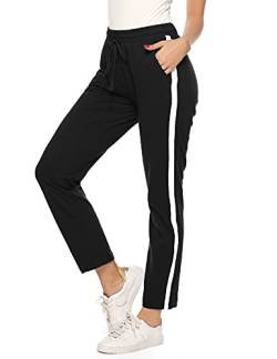 Aseniza Jogginghose Damen Sporthose Lang Baumwolle Trainingshose Freizeithose High Waist mit Streifen für Sport Yoga Gym Schwarz L von Aseniza