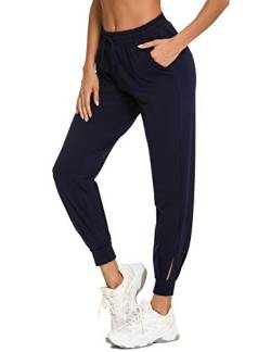 Aseniza Jogginghose Damen Sporthose Lang Baumwolle Trainingshose Sweathose High Waist mit Streifen für Sport Yoga Gym,Schwarz-1,L von Aseniza