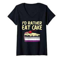 Damen I'd Rather Eat Cake LGBTQ Asexual Flag Ace Pride Men Women T-Shirt mit V-Ausschnitt von Asexual Clothes LGBT Pride Ace Men Women Gifts