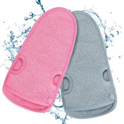 2 Stück Peelinghandschuhe, Dusche Körper Massage Glove, Körperpeeling Handschuh mit Daumenlöchern, Handschuh Peeling für Körper und Gesicht, für Badeschwamm Spa (Grau+Rosa) von Asfacuputure