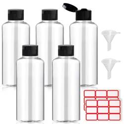 Asfacuputure 100ML Reiseflaschen Set (5 Stück) mit Flip Cap Leere Spender Plastikflasche Set, Abfüllflaschen für Kosmetik mit Trichter, Reise Flaschen, für Shampoo, Conditioner, Lotion (Transparent) von Asfacuputure