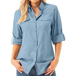 Asfixiado Damen Hemdbluse UV Shirt UPF 50+ Safari Kleidung Wanderbluse Damen Outdoor Cooling Quick Dry Sonnenschutz Langarm Luftiges Hemd（5072 Blue M） von Asfixiado