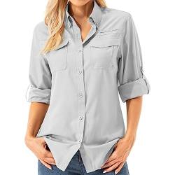 Asfixiado Damen Hemdbluse UV Shirt UPF 50+ Safari Kleidung Wanderbluse Damen Outdoor Cooling Quick Dry Sonnenschutz Langarm Luftiges Hemd（5072 Grey M） von Asfixiado