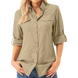 Asfixiado Damen Hemdbluse UV Shirt UPF 50+ Safari Kleidung Wanderbluse Damen Outdoor Cooling Quick Dry Sonnenschutz Langarm Luftiges Hemd（5072 Khaki S） von Asfixiado