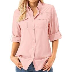 Asfixiado Damen Hemdbluse UV Shirt UPF 50+ Safari Kleidung Wanderbluse Damen Outdoor Cooling Quick Dry Sonnenschutz Langarm Luftiges Hemd（5072 Pink L） von Asfixiado