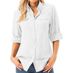 Asfixiado Damen Hemdbluse UV Shirt UPF 50+ Safari Kleidung Wanderbluse Damen Outdoor Cooling Quick Dry Sonnenschutz Langarm Luftiges Hemd（5072 White L） von Asfixiado