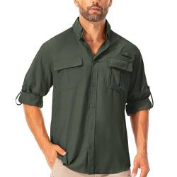 Hemd Herren Safari UPF50+ UV Schutz Wanderhemd Herren Langarm Funktionshemd Outdoorhemd Atmungsaktiv Schnelltrocknend Casual Button Down Shirts(5053 Army Green M) von Asfixiado