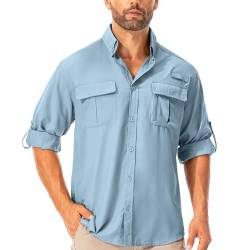 Hemd Herren Safari UPF50+ UV Schutz Wanderhemd Herren Langarm Funktionshemd Outdoorhemd Atmungsaktiv Schnelltrocknend Casual Button Down Shirts(5053 Blue S) von Asfixiado