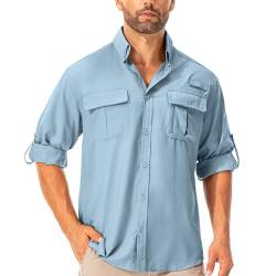 Hemd Herren Safari UPF50+ UV Schutz Wanderhemd Herren Langarm Funktionshemd Outdoorhemd Atmungsaktiv Schnelltrocknend Casual Button Down Shirts(5053 Blue XL) von Asfixiado