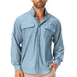 Hemd Herren Safari UPF50+ UV Schutz Wanderhemd Herren Langarm Funktionshemd Outdoorhemd Atmungsaktiv Schnelltrocknend Casual Button Down Shirts(5053 Blue XXL) von Asfixiado