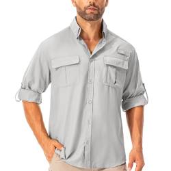 Hemd Herren Safari UPF50+ UV Schutz Wanderhemd Herren Langarm Funktionshemd Outdoorhemd Atmungsaktiv Schnelltrocknend Casual Button Down Shirts(5053 Grey 3XL) von Asfixiado
