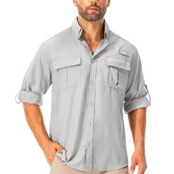 Hemd Herren Safari UPF50+ UV Schutz Wanderhemd Herren Langarm Funktionshemd Outdoorhemd Atmungsaktiv Schnelltrocknend Casual Button Down Shirts(5053 Grey L) von Asfixiado