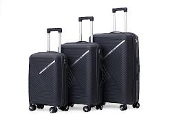 Asge Hartschalen-Koffer & Trolleys Handgepäck Koffer 4 Rollen Reisekoffer Set TSA Zahlenschloss Teleskopgriff, Großer Rollkoffer (Schwarz, Set) von Asge