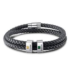 Ashleymade Personalisierte Armband mit Namen Gravur Edelstahl Geflochtenes Herren Armband Geschenk für Jubiläum Valentinstag Vatertag (2 Namen 2 Steine) von Ashleymade