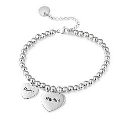 Personalisierte Damen Armband Herz Anhänger mit Namen Gravur Verstellbare Mutter Tochter Armbänder für Paar Freunde Geschenk Muttertag Geburtstag Valentinstag (2 namen) von Ashleymade