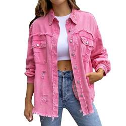 Ashleyzj Bomberjacke Damen Jeansjacke Trendige Zerrissene übergroßE Lässige Lange Boyfriend-Jeansjacken Im Distressed-Stil üBergangsjacke Mantel Vintage Jean Mantel ÜBergangs Ripped Denim Jacken von Ashleyzj