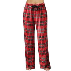 Ashleyzj Schlafanzughose Damen Karierte Pyjamahose Warm Lang Baumwolle Weich Schlafanzughose Kariert Winter Nachtwäsche Hose für Frauen Jogging Freizeithose mit Taschen und Kordelzug (Red, M) von Ashleyzj