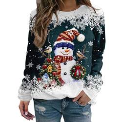 Ashleyzj Weihnachtspullover für Damen Langarmshirt, Sweatshirt Weihnachten Damen Pullover, Weihnachtsshirt Langarm mit Schneemann Weihnachtsmotiv Weihnachts Tshirt für Frauen Teenager Mädchen von Ashleyzj