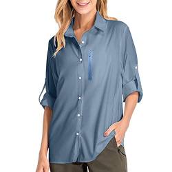 Damen Hemdbluse UV Schutz Langarmshirt Damen Schnell Trocknende Sport Shirts Wandershirt Safari Casual Button Up Tops Strandurlaub Elegant Bluse Langarm Funktionshemd Wanderhemd Safari Reisen Golf von Ashleyzj