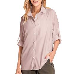 Damen Hemdbluse UV Schutz Langarmshirt Damen Schnell Trocknende Sport Shirts Wandershirt Safari Casual Button Up Tops Strandurlaub Elegant Bluse Langarm Funktionshemd Wanderhemd Safari Reisen Golf von Ashleyzj