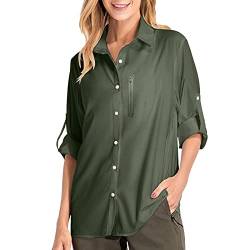 Damen Hemdbluse UV Schutz Langarmshirt Damen Schnell Trocknende Sport Shirts Wandershirt Safari Casual Button Up Tops Strandurlaub Elegant Bluse Langarm Funktionshemd Wanderhemd Safari Reisen Golf von Ashleyzj