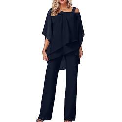 Damen Zweiteiler Sommer Hosenanzüge Festlich Hosenanzug Elegant 2 Teilig TüLl Abendanzug Sets Chiffon Shirt Und Hohe Taille Vintage 2-Teiliges Set Sexy Outfit Cocktail Party Große Größen Hosenanzug von Ashleyzj