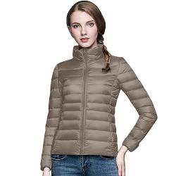 Leichte Daunenjacke Mit Kapuze Damen Steppjacke Leichter Daunenmantel Damen Winter Daunen Winterjacke Damen Leicht Ultraleichte Dünne Steppjacken Frauen Federleichte Softdaunenjacke (3A-Khaki, S) von Ashleyzj