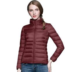 Leichte Daunenjacke Mit Kapuze Damen Steppjacke Leichter Daunenmantel Damen Winter Daunen Winterjacke Damen Leicht Ultraleichte Dünne Steppjacken Frauen Federleichte Softdaunenjacke (3A-Wine, L) von Ashleyzj