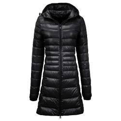 Leichte Daunenjacke Mit Kapuze Damen Steppjacke Leichter Daunenmantel Damen Winter Daunen Winterjacke Damen Leicht Ultraleichte Dünne Steppjacken Frauen Federleichte Softdaunenjacke (4A-Black, M) von Ashleyzj