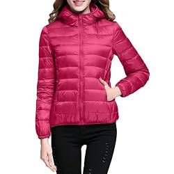 Leichte Daunenjacke Mit Kapuze Damen Steppjacke Leichter Daunenmantel Damen Winter Daunen Winterjacke Damen Leicht Ultraleichte Dünne Steppjacken Frauen Federleichte Softdaunenjacke (Hot Pink, S) von Ashleyzj