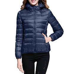 Leichte Daunenjacke Mit Kapuze Damen Steppjacke Leichter Daunenmantel Damen Winter Daunen Winterjacke Damen Leicht Ultraleichte Dünne Steppjacken Frauen Federleichte Softdaunenjacke (Navy, XL) von Ashleyzj