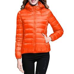 Leichte Daunenjacke Mit Kapuze Damen Steppjacke Leichter Daunenmantel Damen Winter Daunen Winterjacke Damen Leicht Ultraleichte Dünne Steppjacken Frauen Federleichte Softdaunenjacke (Orange, L) von Ashleyzj