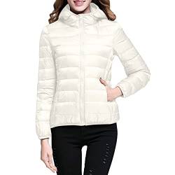 Leichte Daunenjacke Mit Kapuze Damen Steppjacke Leichter Daunenmantel Damen Winter Daunen Winterjacke Damen Leicht Ultraleichte Dünne Steppjacken Frauen Federleichte Softdaunenjacke (White, L) von Ashleyzj