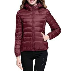 Leichte Daunenjacke Mit Kapuze Damen Steppjacke Leichter Daunenmantel Damen Winter Daunen Winterjacke Damen Leicht Ultraleichte Dünne Steppjacken Frauen Federleichte Softdaunenjacke (Wine, L) von Ashleyzj