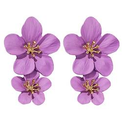 Ohrringe Stecker Ohrringe Silber 925 Ohrringe Damen Matt Blumen Ohrringe Elegante Doppellagige Blumenohrringe für Frauen Mädchen (Purple, One Size) von Ashleyzj