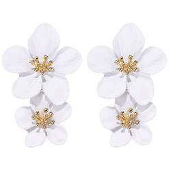 Ohrringe Stecker Ohrringe Silber 925 Ohrringe Damen Matt Blumen Ohrringe Elegante Doppellagige Blumenohrringe für Frauen Mädchen (White, One Size) von Ashleyzj