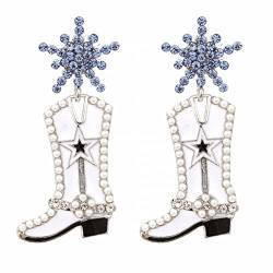 Perle Perlen Cowboystiefel Tropfen Ohrringe Glänzende Strasssteine Kristallperle Stern Schneeblume Stiefel Ohrringe Für Frauen Kleid Modeschmuck Zubehör Hypoallergene Creolen (A, One Size) von Ashleyzj