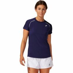 Damen-Kurzarm-T-Shirt von Asics Court Piping Blau - M von Asics