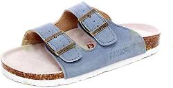 Asifn Damen Herren Slide Kork Fußbett Sandale Flach Verstellbarer Riemen Verstellbare Schnalle Slip auf Casual Open Toe Schuhe Wildleder Sommer（Blau,48/49 EU,45 Markengröße von Asifn