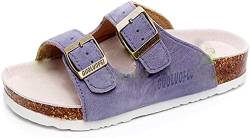 Asifn Damen Herren Slide Kork Fußbett Sandale Flach Verstellbarer Riemen Verstellbare Schnalle Slip auf Casual Open Toe Schuhe Wildleder Sommer（Purple,40/41 EU,41 Markengröße von Asifn