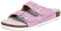 Asifn Damen Herren Slide Kork Fußbett Sandale Flach Verstellbarer Riemen Verstellbare Schnalle Slip auf Casual Open Toe Schuhe Wildleder Sommer（Rosa,42/43 EU,42 Markengröße von Asifn