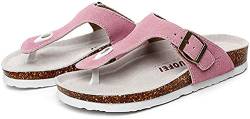 Asifn Damen Slide Herren Kork Fußbett Sandale Flache Einstellbare Lederriemen Schnalle Casual Offene Zehe Schuhe Wildleder Flip-Flops Sommer（Rosa,48/49 EU,45 Markengröße von Asifn