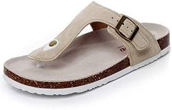 Asifn Damen Slide Herren Kork Fußbett Sandale Flache Einstellbare Lederriemen Schnalle Casual Offene Zehe Schuhe Wildleder Flip-Flops Sommer（Weiß,38/39 EU,40 Markengröße von Asifn