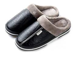 Asifn Herren Damen Hausschuhe Memory House Outdoor Indoor Schuhe Slipper Sohle Clog Anti-Rutsch-Komfort Fleece-Futter Fuzzy Baumwolle(Schwarz,46/47 EU,47/48 Markengröße von Asifn