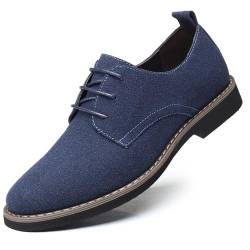 Asifn Herren Kleid Oxford Schuhe Klassische Schnürung Lässige Wildleder Samt Low-Top Britische Business Atmungsaktive Schuhe（Blau,38 EU von Asifn