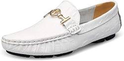 Asifn Herren Leder Casual Slip auf Driving Loafers Wohnung Walking Mokassin Business Kleid Boot Schuhe Mode Slipper（Weiß,37/38 EU,38 Markengröße von Asifn