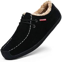 Asifn Herren Slip On Mokassin Hausschuhe Male Loafers Wildleder Indoor Outdoor Boot Schuhe Casual Fuzzy Comfy Schuhe Memory Foam（Schwarz,44/45 EU,45 Markengröße von Asifn