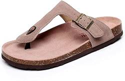 Damen Slide Herren Kork Fußbett Sandale Flache Einstellbare Lederriemen Schnalle Casual Offene Zehe Schuhe Wildleder Flip-Flops Sommer（Braun,44/45 EU,43 Markengröße von Asifn